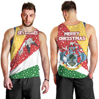 Seychelles Christmas Men Tank Top with Flag Colors Pattern, Tropical Bird Motif, and National Coat of Arms - Wonder Print Shop