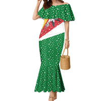 Seychelles Christmas Mermaid Dress with Flag Colors Pattern, Tropical Bird Motif, and National Coat of Arms - Wonder Print Shop