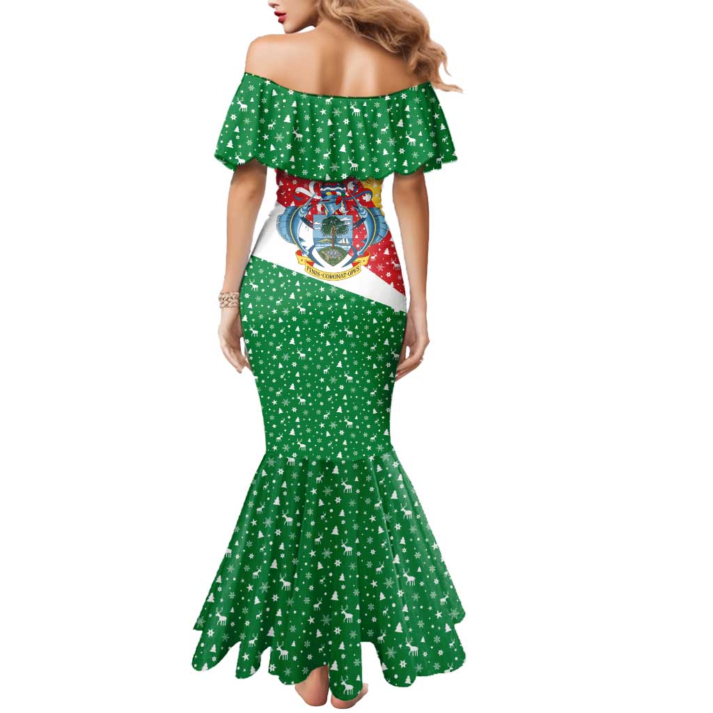 Seychelles Christmas Mermaid Dress with Flag Colors Pattern, Tropical Bird Motif, and National Coat of Arms - Wonder Print Shop