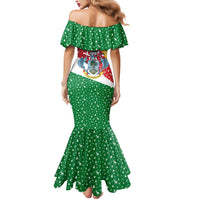 Seychelles Christmas Mermaid Dress with Flag Colors Pattern, Tropical Bird Motif, and National Coat of Arms - Wonder Print Shop