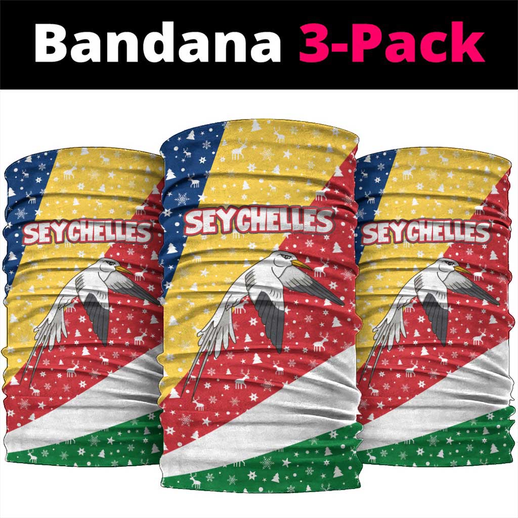 Seychelles Christmas Neck Gaiter with Flag Colors Pattern, Tropical Bird Motif, and National Coat of Arms - Wonder Print Shop
