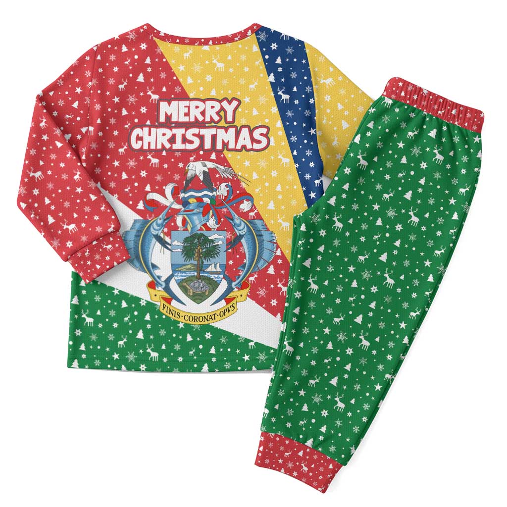 Seychelles Christmas Pajama Set with Flag Colors Pattern, Tropical Bird Motif, and National Coat of Arms - Wonder Print Shop