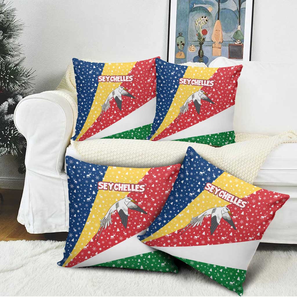 Seychelles Christmas Pillow Cover with Flag Colors Pattern, Tropical Bird Motif, and National Coat of Arms - Wonder Print Shop