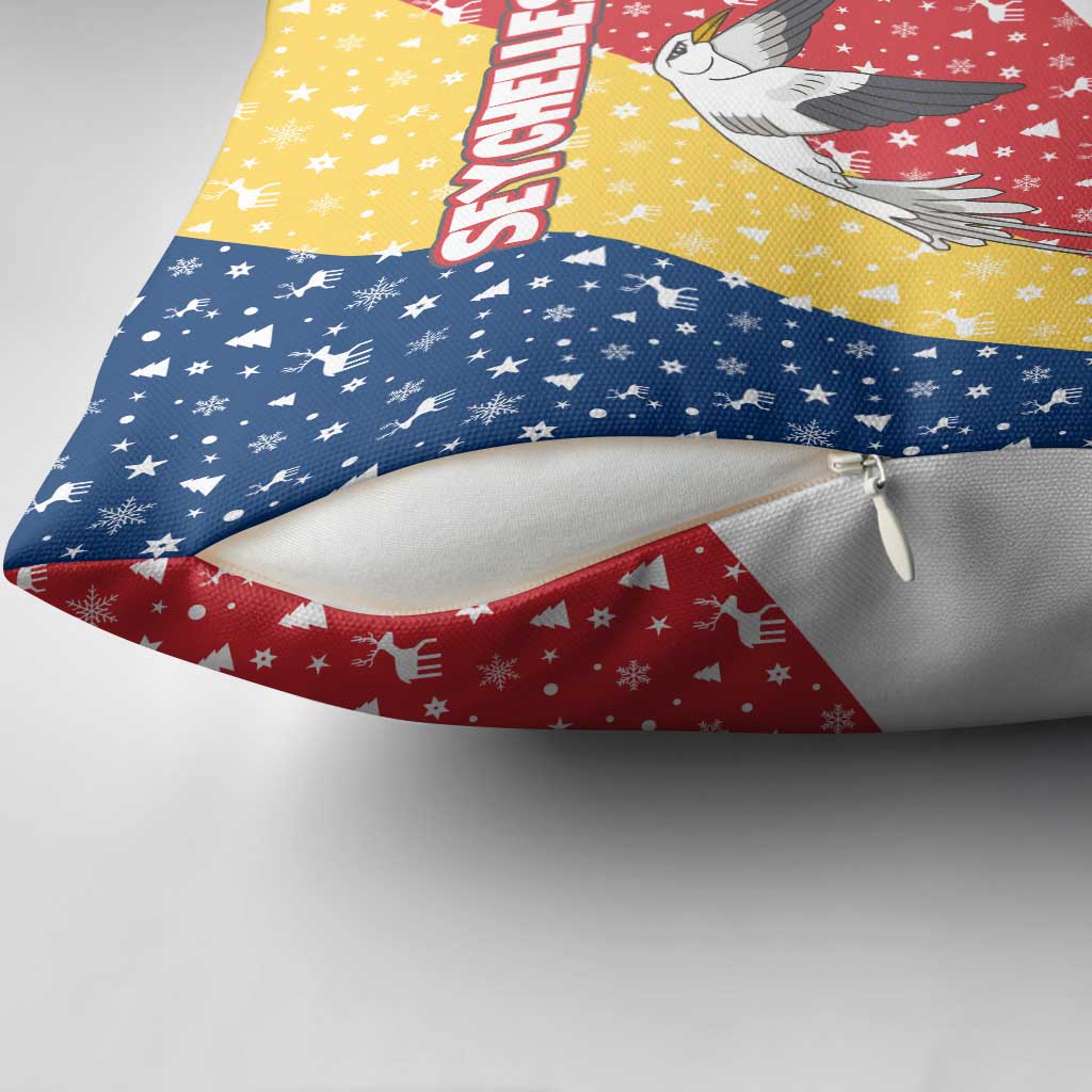 Seychelles Christmas Pillow Cover with Flag Colors Pattern, Tropical Bird Motif, and National Coat of Arms - Wonder Print Shop