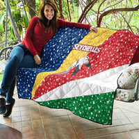 Seychelles Christmas Quilt with Flag Colors Pattern, Tropical Bird Motif, and National Coat of Arms - Wonder Print Shop