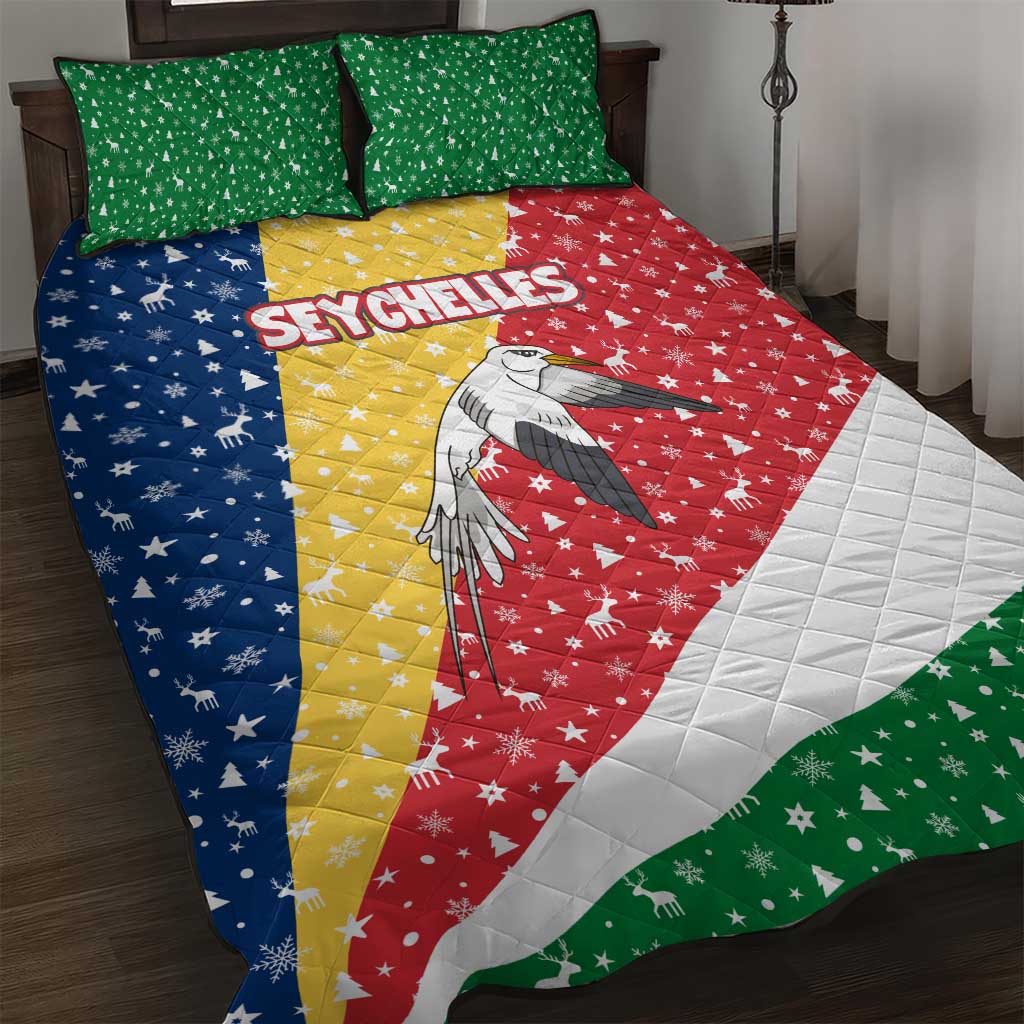 Seychelles Christmas Quilt Bed Set with Flag Colors Pattern, Tropical Bird Motif, and National Coat of Arms - Wonder Print Shop
