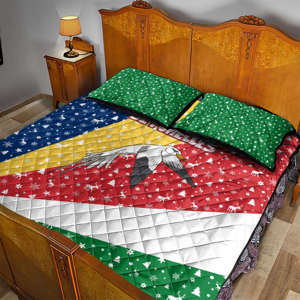 Seychelles Christmas Quilt Bed Set with Flag Colors Pattern, Tropical Bird Motif, and National Coat of Arms - Wonder Print Shop