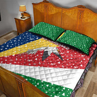 Seychelles Christmas Quilt Bed Set with Flag Colors Pattern, Tropical Bird Motif, and National Coat of Arms - Wonder Print Shop