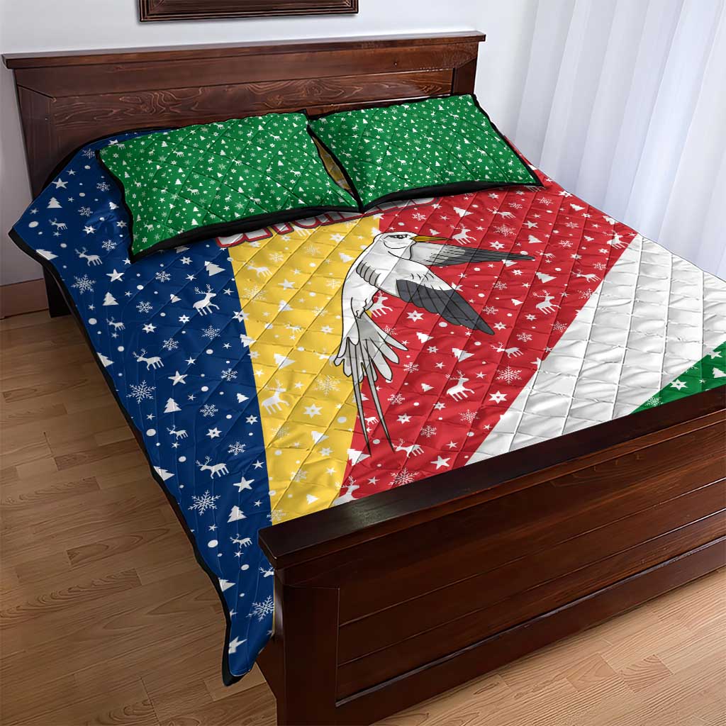 Seychelles Christmas Quilt Bed Set with Flag Colors Pattern, Tropical Bird Motif, and National Coat of Arms - Wonder Print Shop