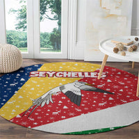 Seychelles Christmas Round Carpet with Flag Colors Pattern, Tropical Bird Motif, and National Coat of Arms - Wonder Print Shop