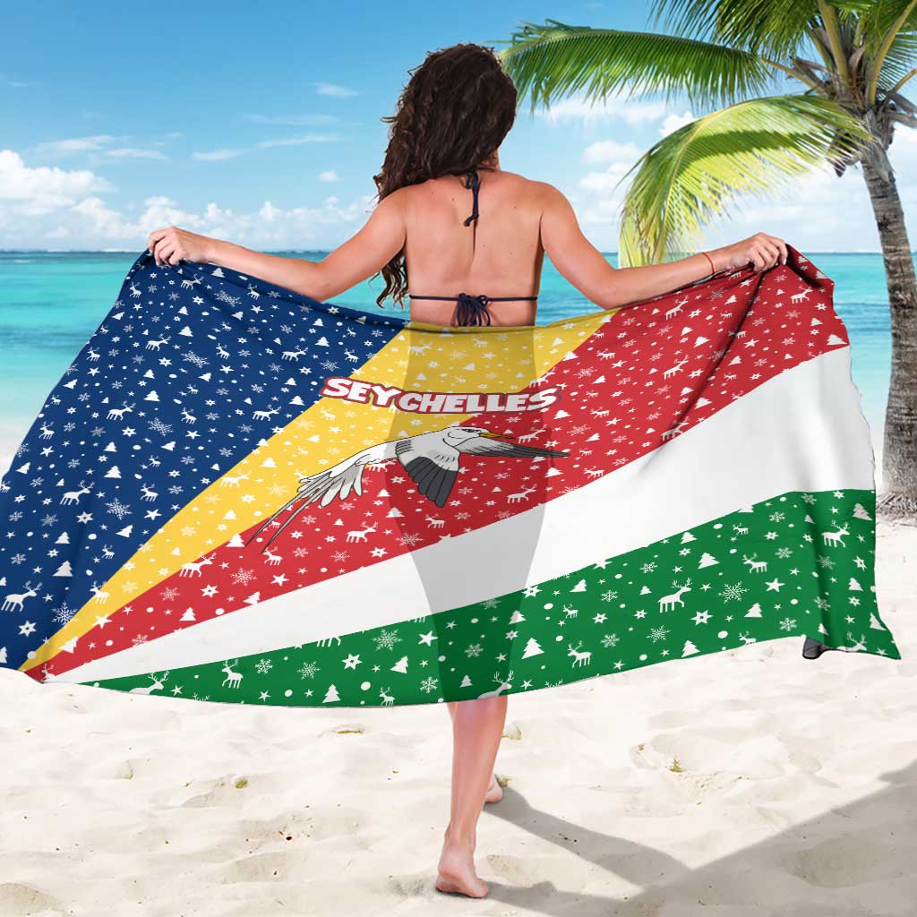 Seychelles Christmas Sarong with Flag Colors Pattern, Tropical Bird Motif, and National Coat of Arms - Wonder Print Shop