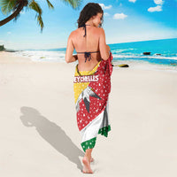 Seychelles Christmas Sarong with Flag Colors Pattern, Tropical Bird Motif, and National Coat of Arms - Wonder Print Shop