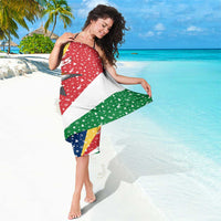 Seychelles Christmas Sarong with Flag Colors Pattern, Tropical Bird Motif, and National Coat of Arms - Wonder Print Shop