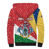 Seychelles Christmas Sherpa Hoodie with Flag Colors Pattern, Tropical Bird Motif, and National Coat of Arms - Wonder Print Shop