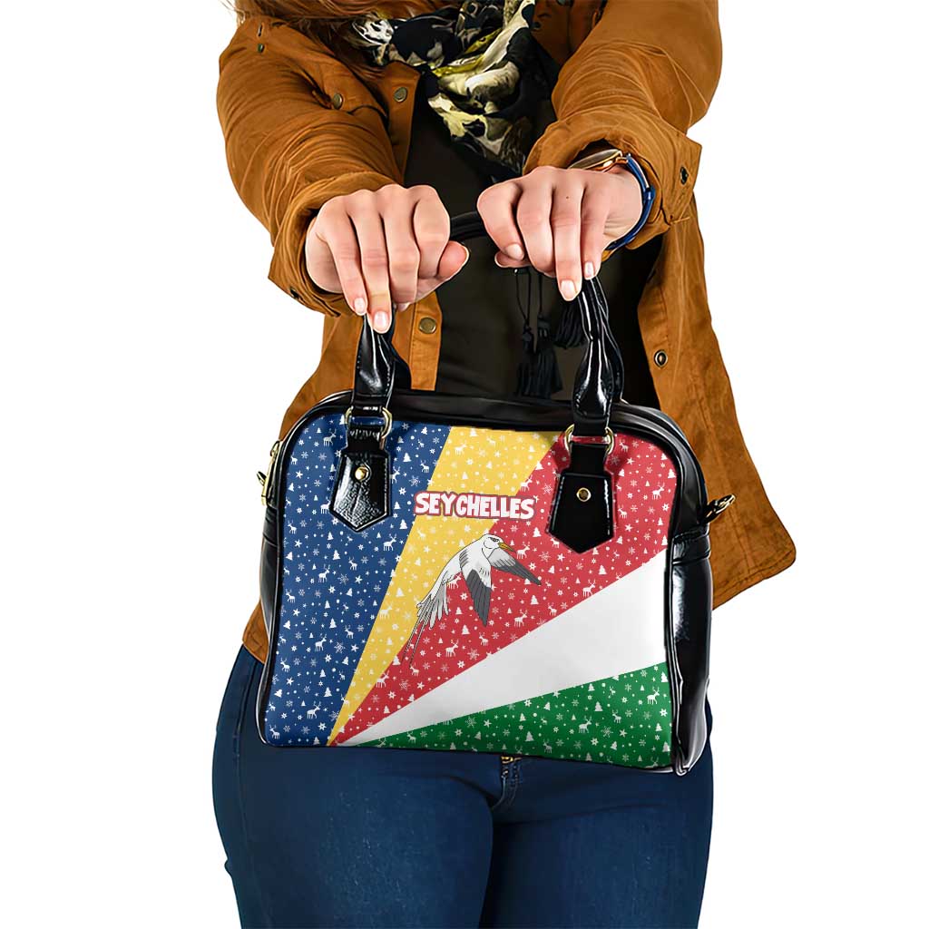 Seychelles Christmas Shoulder Handbag with Flag Colors Pattern, Tropical Bird Motif, and National Coat of Arms - Wonder Print Shop