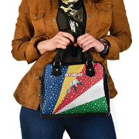 Seychelles Christmas Shoulder Handbag with Flag Colors Pattern, Tropical Bird Motif, and National Coat of Arms - Wonder Print Shop