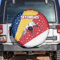 Seychelles Christmas Spare Tire Cover with Flag Colors Pattern, Tropical Bird Motif, and National Coat of Arms - Wonder Print Shop