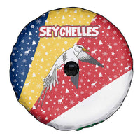 Seychelles Christmas Spare Tire Cover with Flag Colors Pattern, Tropical Bird Motif, and National Coat of Arms - Wonder Print Shop