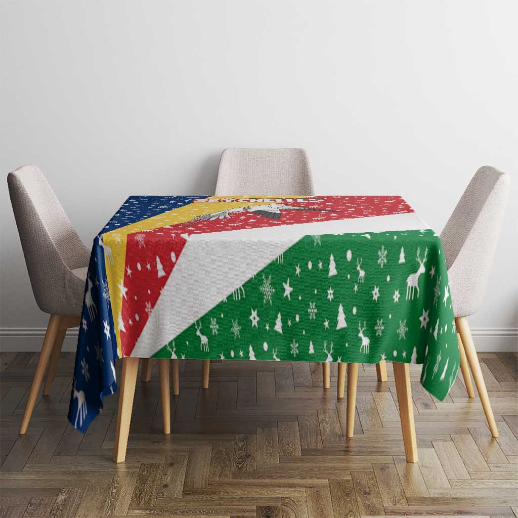 Seychelles Christmas Tablecloth with Flag Colors Pattern, Tropical Bird Motif, and National Coat of Arms - Wonder Print Shop