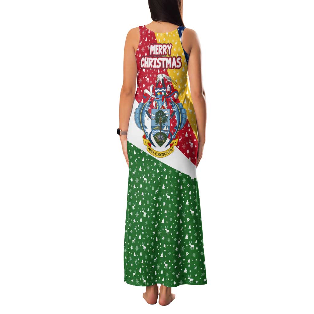 Seychelles Christmas Tank Maxi Dress with Flag Colors Pattern, Tropical Bird Motif, and National Coat of Arms - Wonder Print Shop
