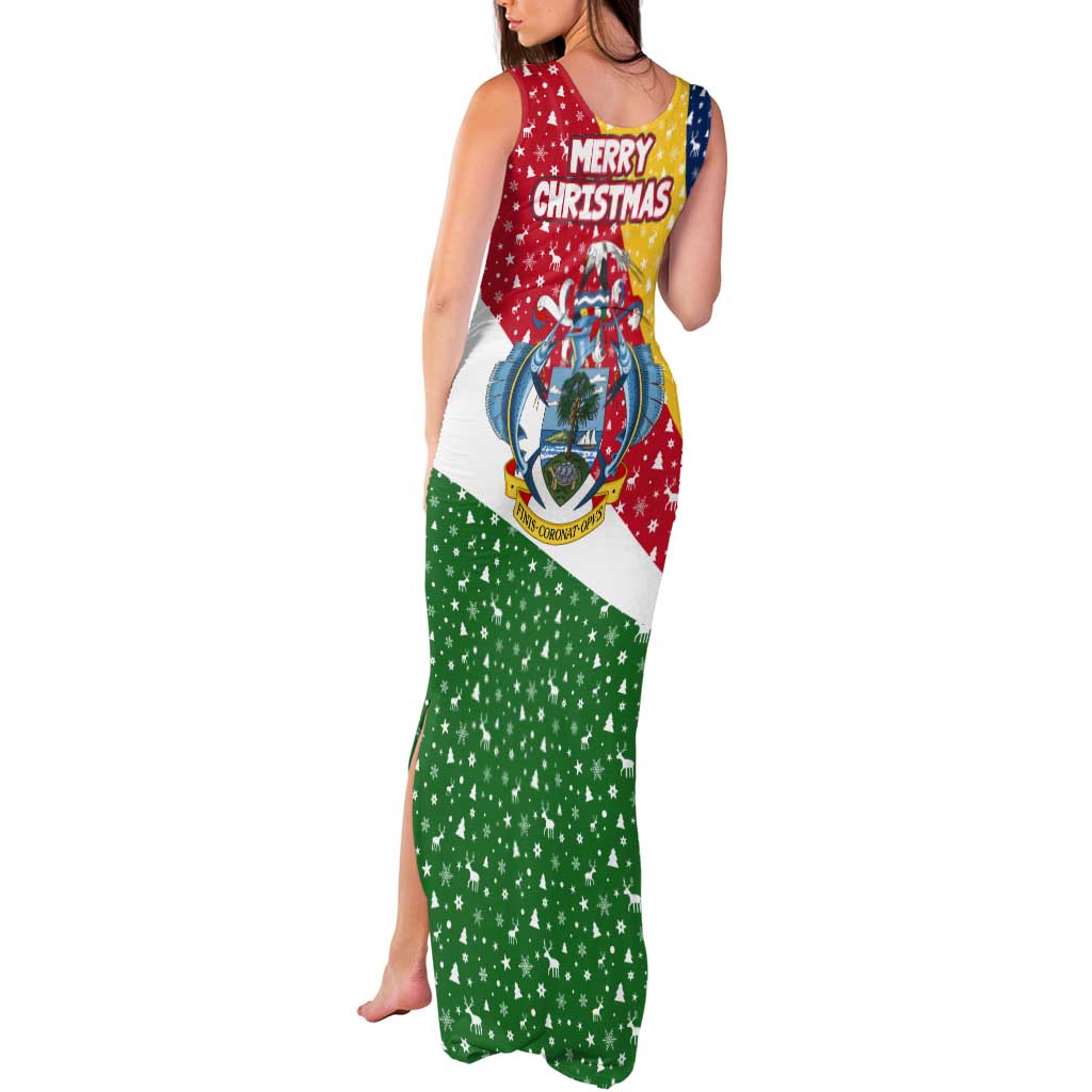 Seychelles Christmas Tank Maxi Dress with Flag Colors Pattern, Tropical Bird Motif, and National Coat of Arms - Wonder Print Shop