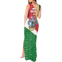 Seychelles Christmas Tank Maxi Dress with Flag Colors Pattern, Tropical Bird Motif, and National Coat of Arms - Wonder Print Shop