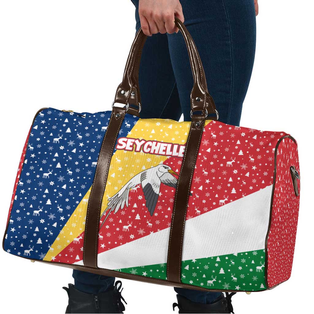 Seychelles Christmas Travel Bag with Flag Colors Pattern, Tropical Bird Motif, and National Coat of Arms - Wonder Print Shop