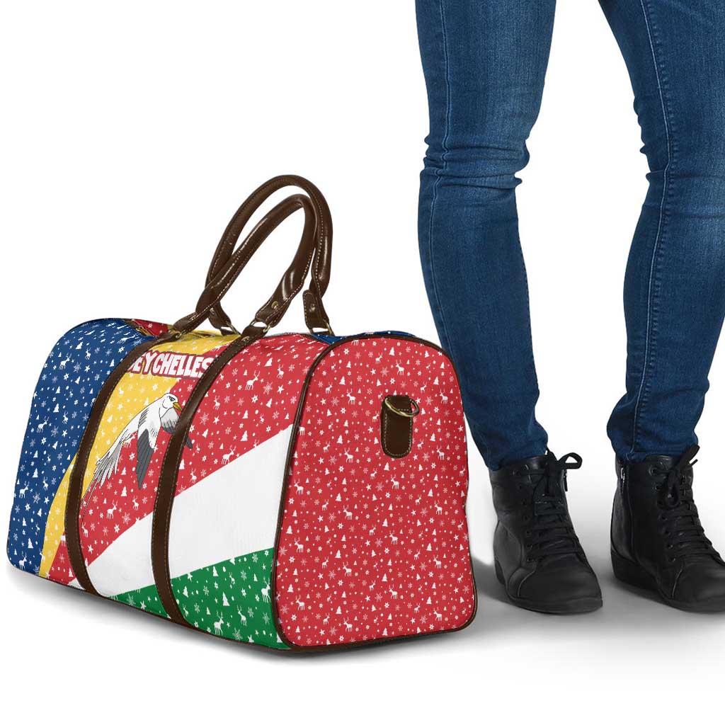 Seychelles Christmas Travel Bag with Flag Colors Pattern, Tropical Bird Motif, and National Coat of Arms - Wonder Print Shop