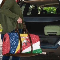 Seychelles Christmas Travel Bag with Flag Colors Pattern, Tropical Bird Motif, and National Coat of Arms - Wonder Print Shop
