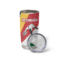 Seychelles Christmas Tumbler Cup with Flag Colors Pattern, Tropical Bird Motif, and National Coat of Arms - Wonder Print Shop