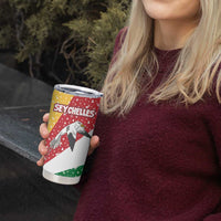 Seychelles Christmas Tumbler Cup with Flag Colors Pattern, Tropical Bird Motif, and National Coat of Arms - Wonder Print Shop