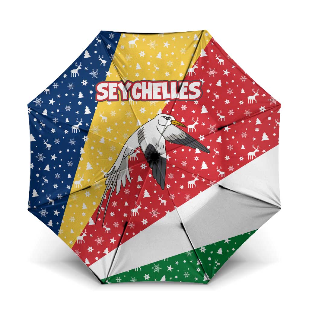 Seychelles Christmas Umbrella with Flag Colors Pattern, Tropical Bird Motif, and National Coat of Arms - Wonder Print Shop