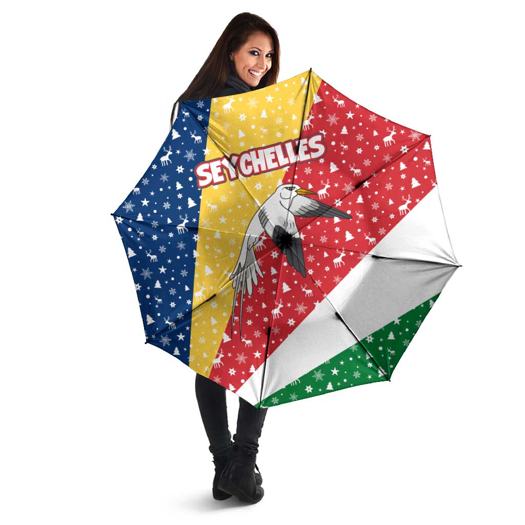 Seychelles Christmas Umbrella with Flag Colors Pattern, Tropical Bird Motif, and National Coat of Arms - Wonder Print Shop
