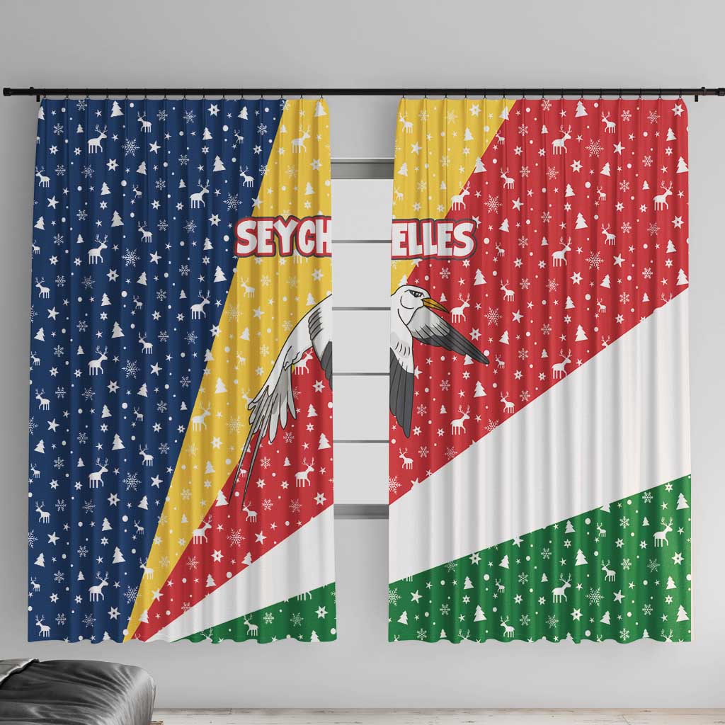 Seychelles Christmas Window Curtain with Flag Colors Pattern, Tropical Bird Motif, and National Coat of Arms - Wonder Print Shop
