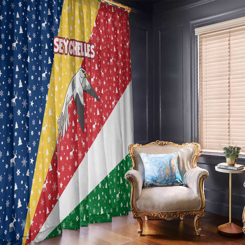 Seychelles Christmas Window Curtain with Flag Colors Pattern, Tropical Bird Motif, and National Coat of Arms - Wonder Print Shop