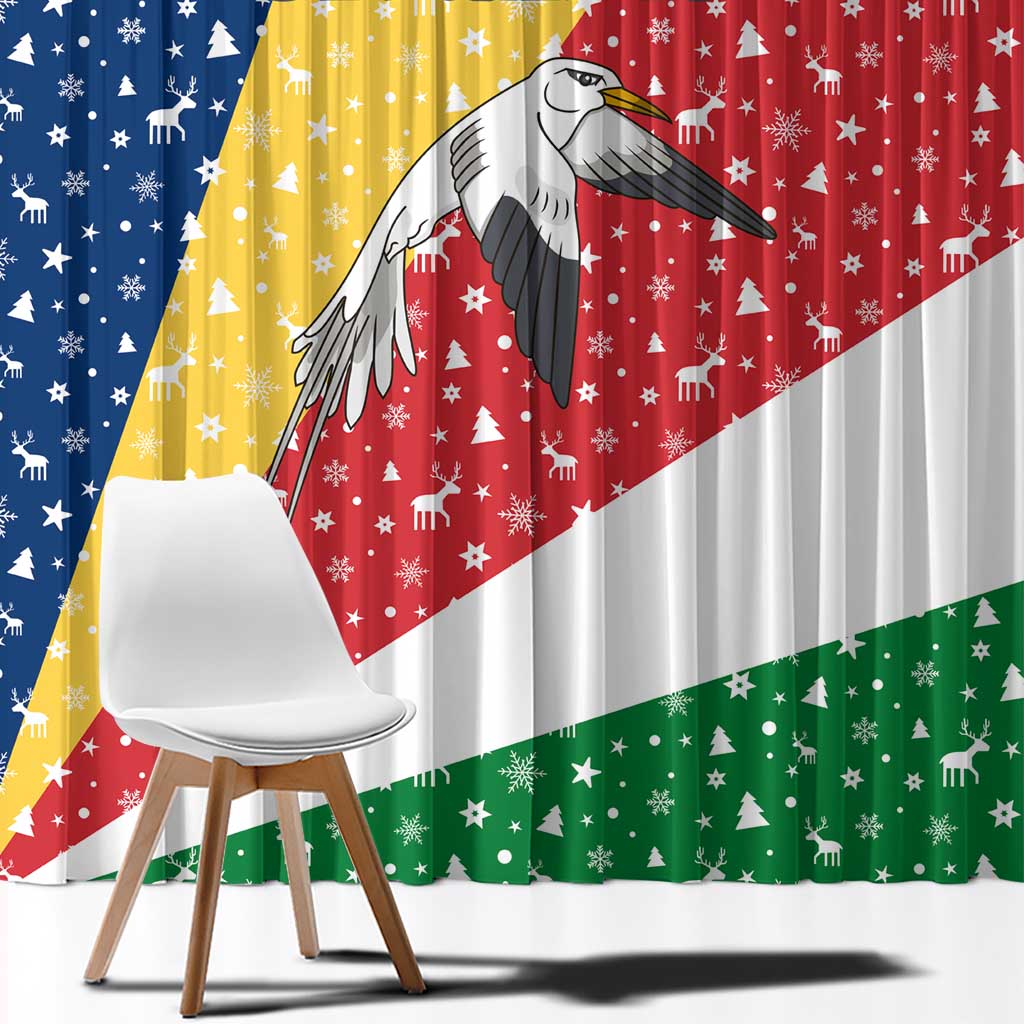 Seychelles Christmas Window Curtain with Flag Colors Pattern, Tropical Bird Motif, and National Coat of Arms - Wonder Print Shop