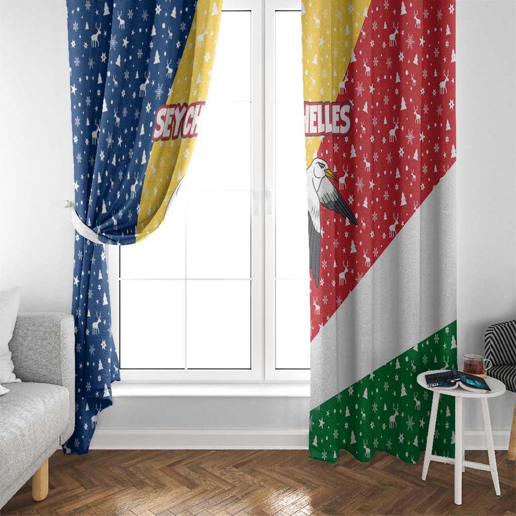 Seychelles Christmas Window Curtain with Flag Colors Pattern, Tropical Bird Motif, and National Coat of Arms - Wonder Print Shop