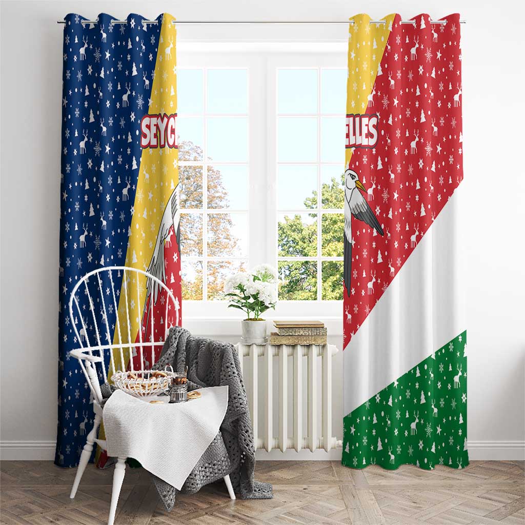 Seychelles Christmas Window Curtain with Flag Colors Pattern, Tropical Bird Motif, and National Coat of Arms - Wonder Print Shop