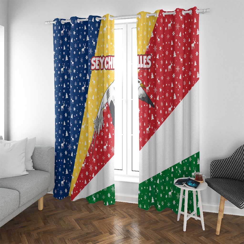 Seychelles Christmas Window Curtain with Flag Colors Pattern, Tropical Bird Motif, and National Coat of Arms - Wonder Print Shop