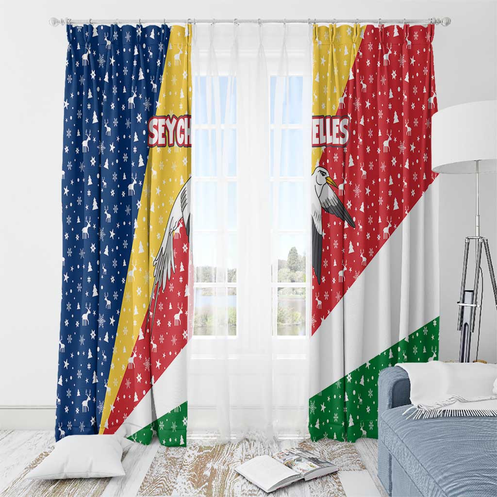 Seychelles Christmas Window Curtain with Flag Colors Pattern, Tropical Bird Motif, and National Coat of Arms - Wonder Print Shop