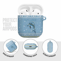 Seychelles Christmas AirPods Case with Ocean Blue Pattern, Marlin Fish Artwork, and Surfing Santa Motif - Wonder Print Shop