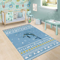 Seychelles Christmas Area Rug with Ocean Blue Pattern, Marlin Fish Artwork, and Surfing Santa Motif - Wonder Print Shop