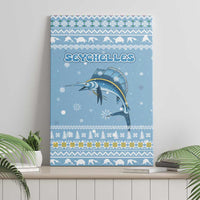 Seychelles Christmas Canvas Wall Art with Ocean Blue Pattern, Marlin Fish Artwork, and Surfing Santa Motif - Wonder Print Shop