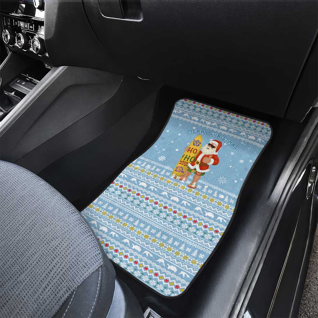 Seychelles Christmas Car Mats with Ocean Blue Pattern, Marlin Fish Artwork, and Surfing Santa Motif - Wonder Print Shop