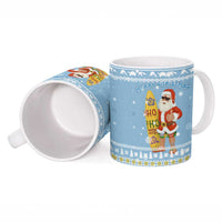 Seychelles Christmas Ceramic Mug with Ocean Blue Pattern, Marlin Fish Artwork, and Surfing Santa Motif - Wonder Print Shop