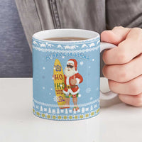 Seychelles Christmas Ceramic Mug with Ocean Blue Pattern, Marlin Fish Artwork, and Surfing Santa Motif - Wonder Print Shop