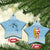 Seychelles Christmas Ceramic Ornament with Ocean Blue Pattern, Marlin Fish Artwork, and Surfing Santa Motif - Wonder Print Shop