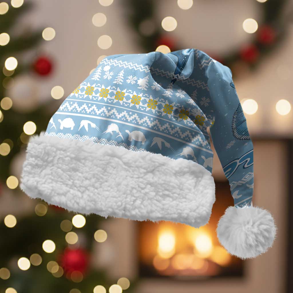 Seychelles Christmas Santa Hat with Ocean Blue Pattern, Marlin Fish Artwork, and Surfing Santa Motif - Wonder Print Shop