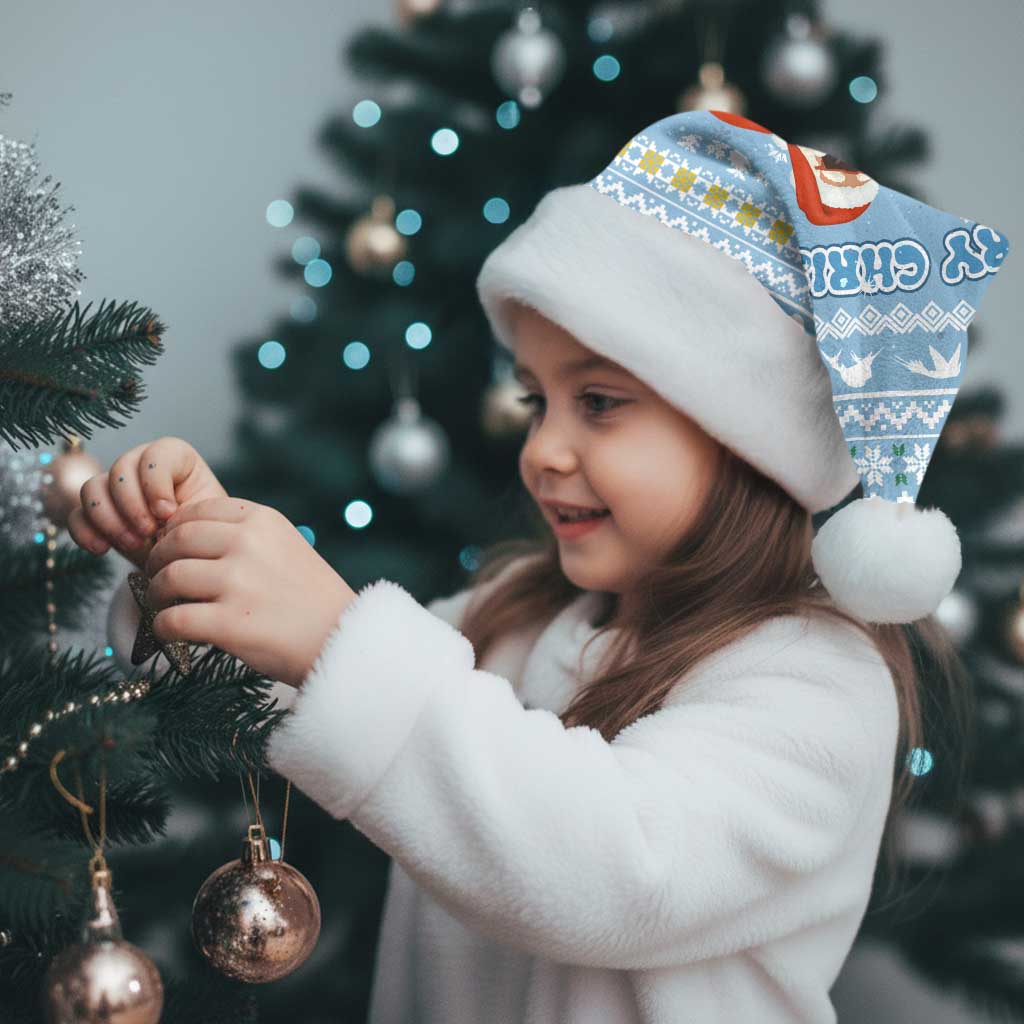Seychelles Christmas Santa Hat with Ocean Blue Pattern, Marlin Fish Artwork, and Surfing Santa Motif - Wonder Print Shop