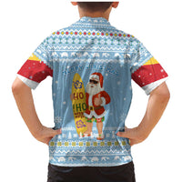 Seychelles Christmas Family Matching Mermaid Dress and Hawaiian Shirt with Ocean Blue Pattern, Marlin Fish Artwork, and Surfing Santa Motif - Wonder Print Shop